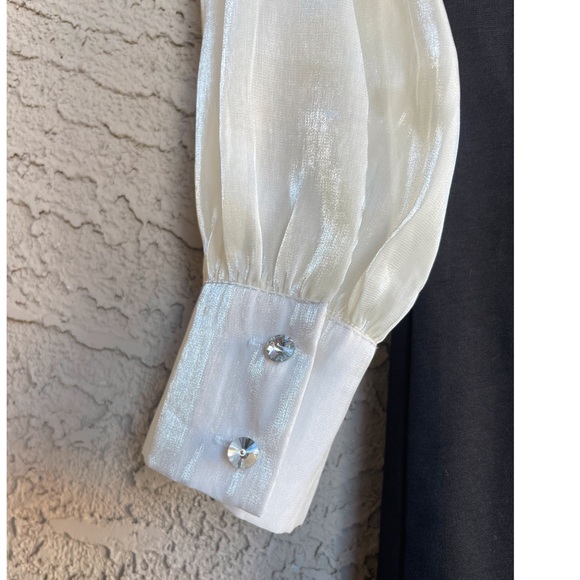 J.ING Black & White Shiny Iridescent Ivory Long Sleeve Ruched Dress Mini Dress M - Picture 5 of 17